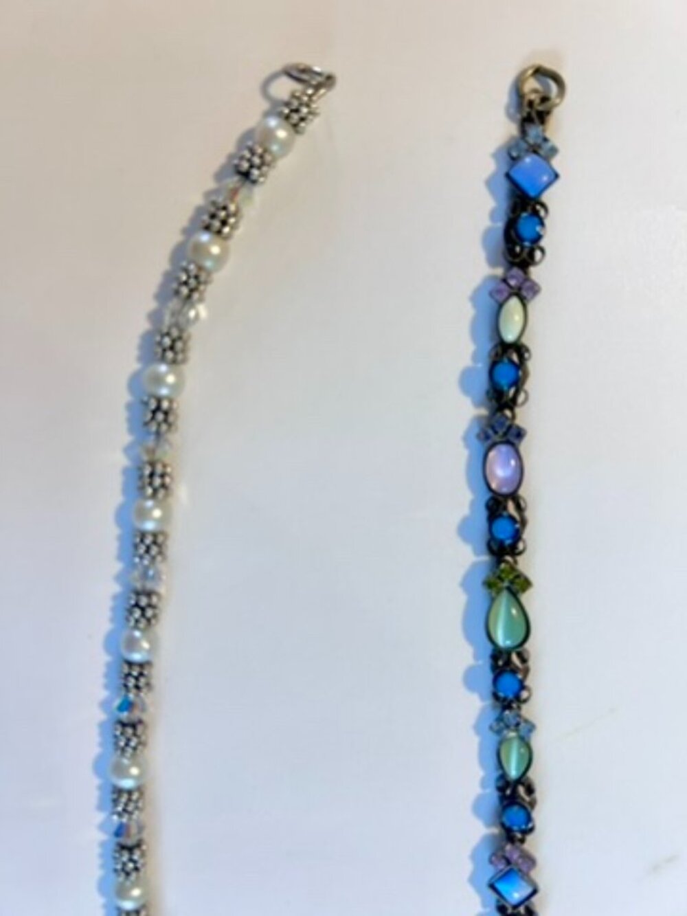 Pearl, Silver, and Stone Bracelets